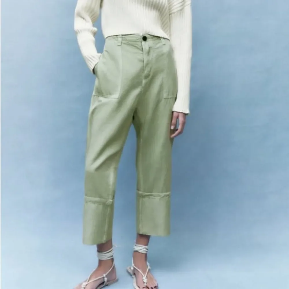 Zara LINEN BLEND TURNED UP CUFF PANTS